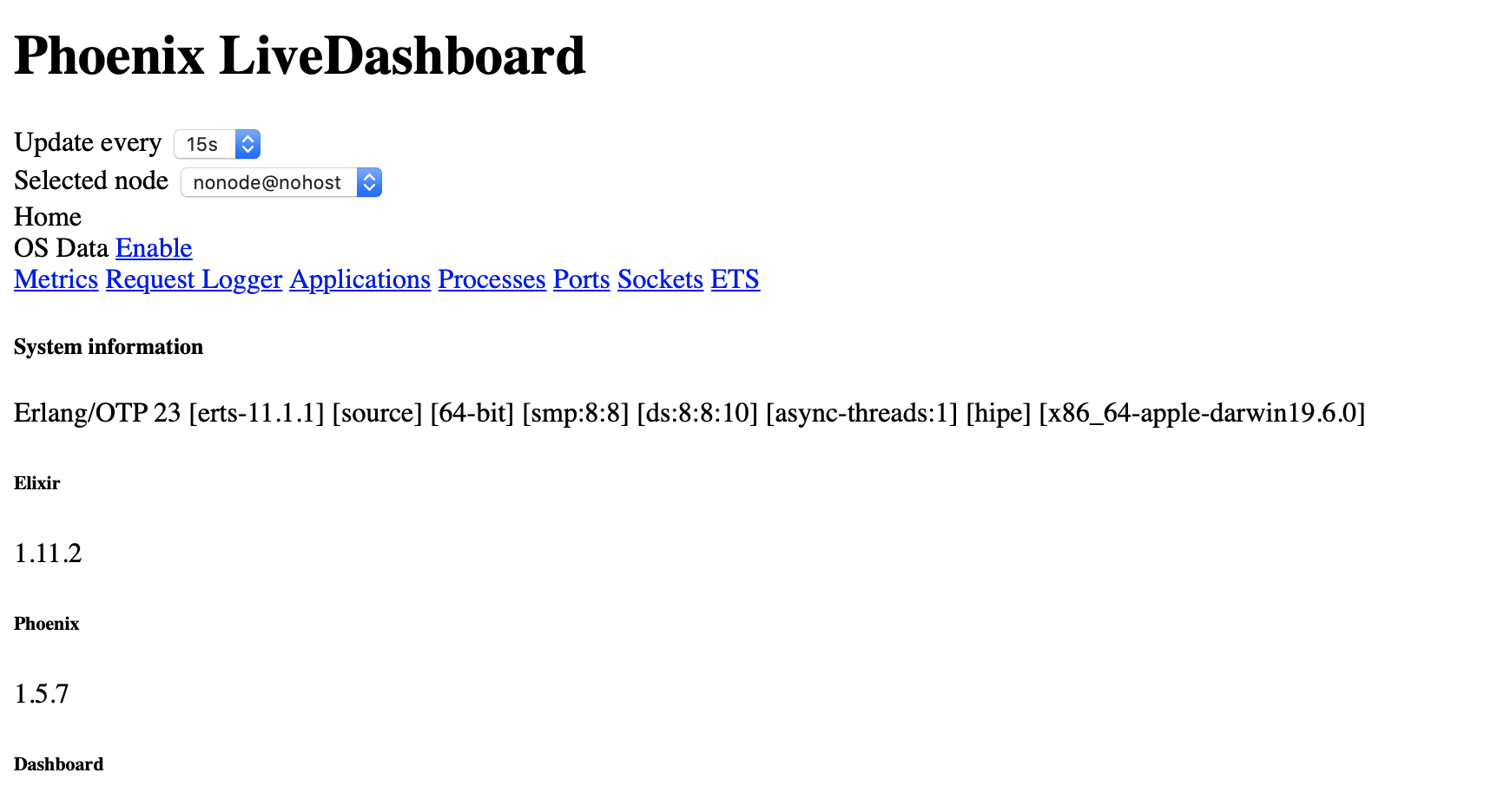 Screenshot of a broken live dashboard