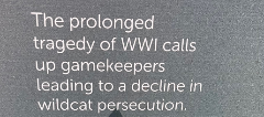 Photo of information board: "The prolonged tragedy of WW1 calls up gamekeepers leading to a decline in wildcat persecution